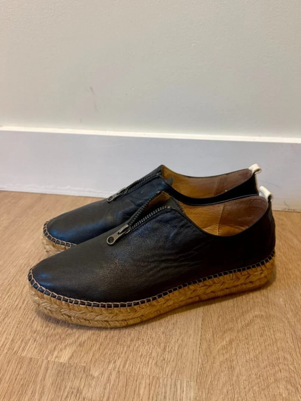 Eric Michael Serena Black Leather Espadrilles